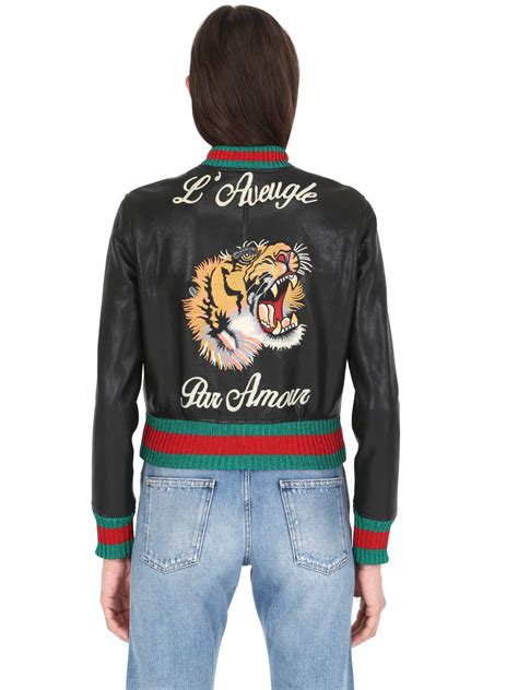 gucci leather bomber jacket mens|gucci tiger bomber jacket.